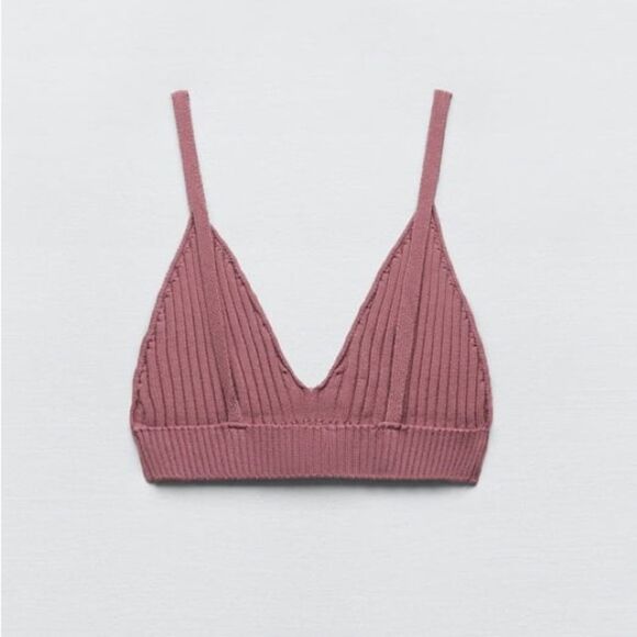 Zara NWT Ridded Knit Bralette Cropped Top in Maroon Size M Medium New - Picture 6 of 10